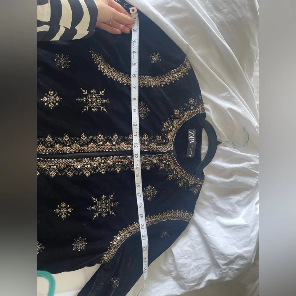 Zara Black Velvet Blazer with Gold Embellishments - Picture 7 of 7